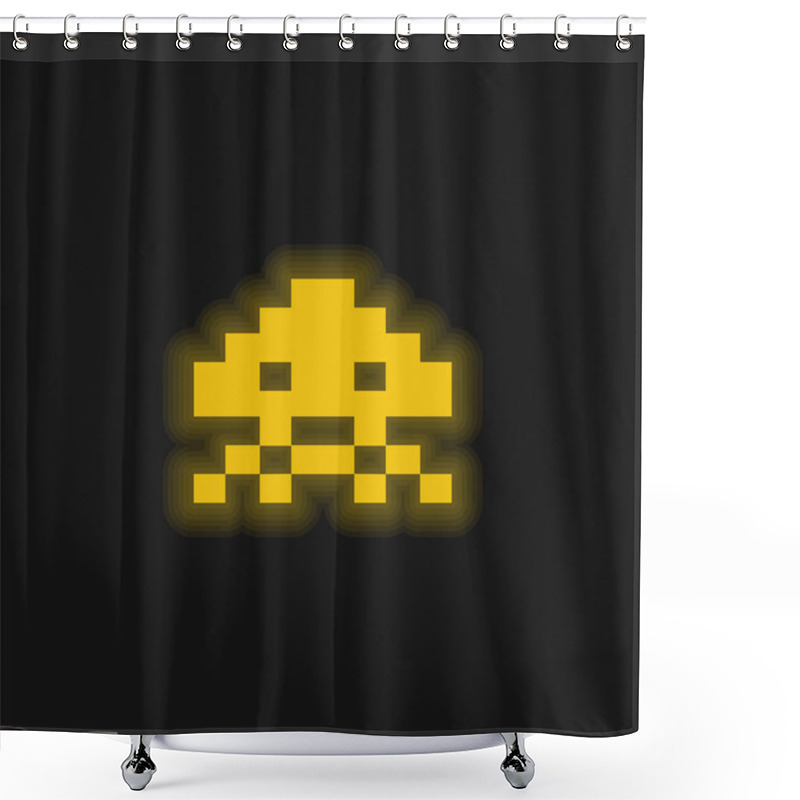 Personality  Alien Of Game Yellow Glowing Neon Icon Shower Curtains