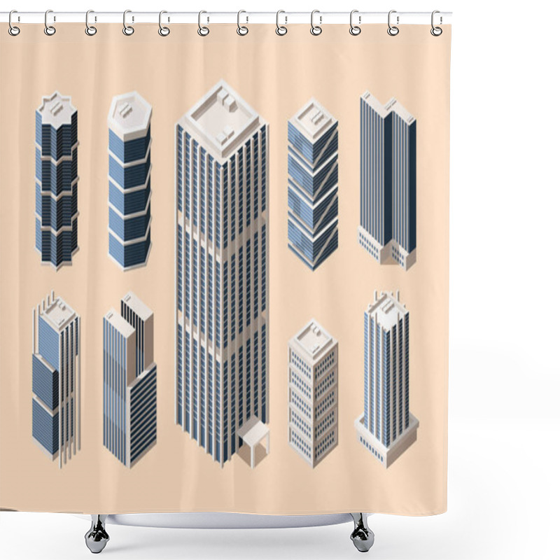 Personality  High Rise Buildings Isometric Vector Illustrations Set Shower Curtains