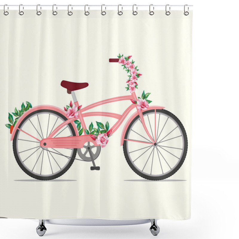 Personality  Pink Bicycle With Rose Flowers Shower Curtains