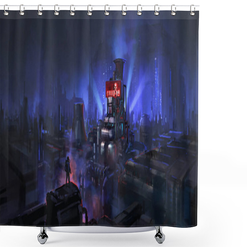 Personality  Steampunk Style City, New Coronavirus Factory, Digital Painting. Shower Curtains