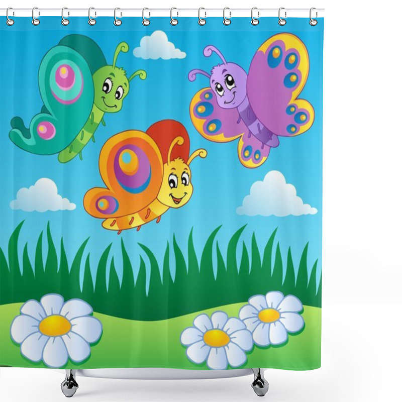 Personality  Meadow With Butterflies Theme 1 Shower Curtains