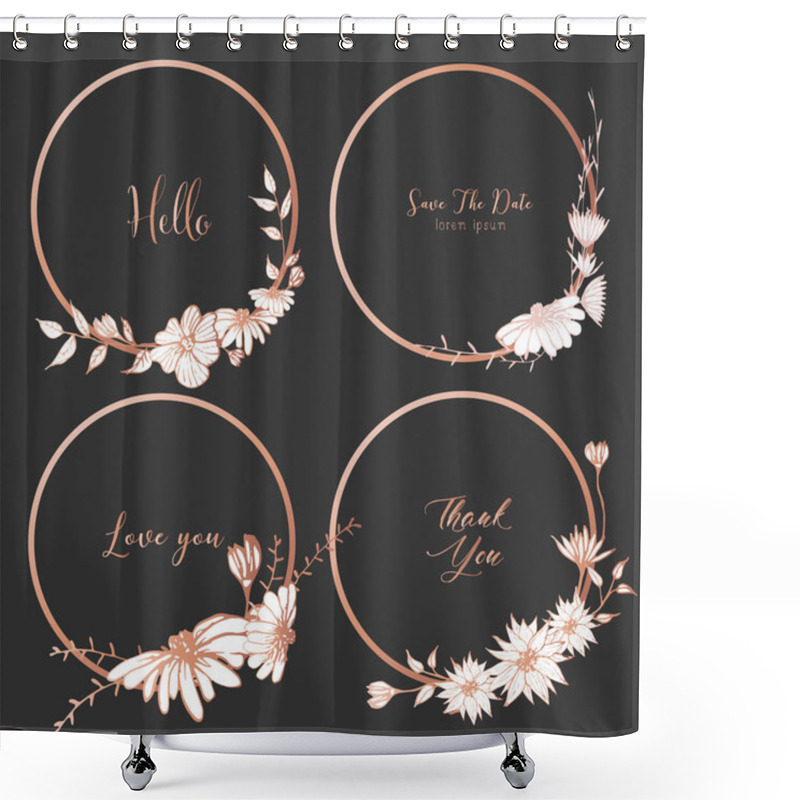 Personality  Set Of Dividers Round Frames, Hand Drawn Flowers, Botanical Composition, Decorative Element For Wedding Card, Invitations Vector Illustration. Shower Curtains