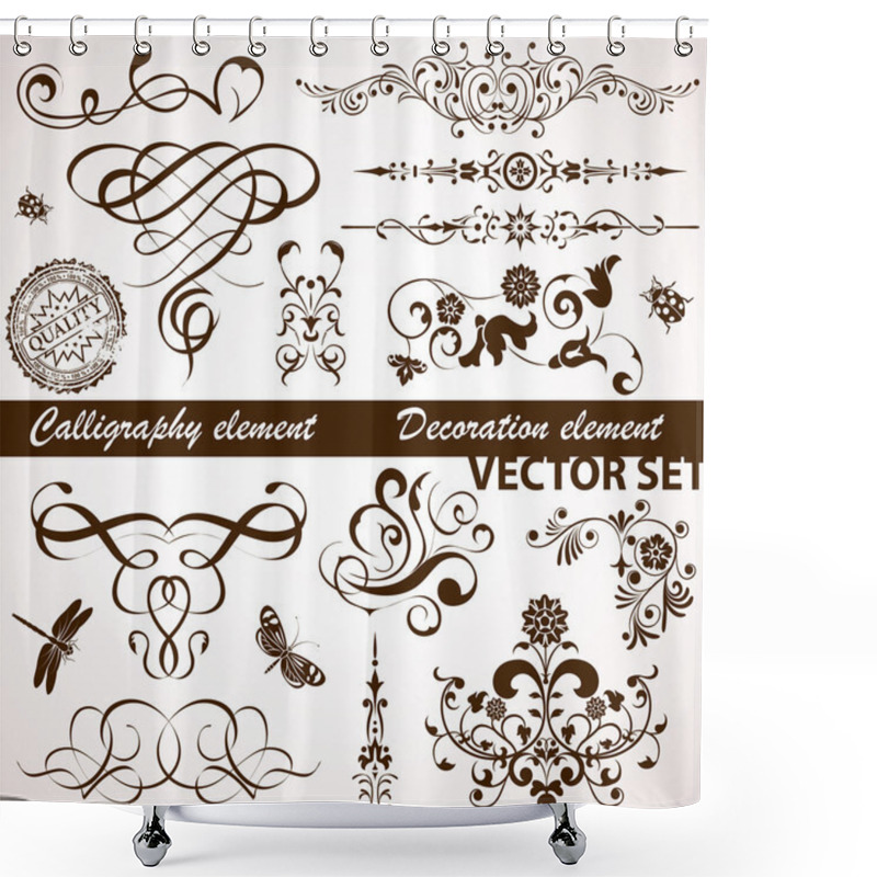 Personality  Calligraphic And Floral Element Shower Curtains