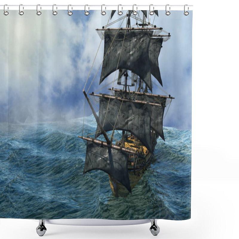 Personality  Pirate Ship Sailing On The Sea, 3D Render Shower Curtains