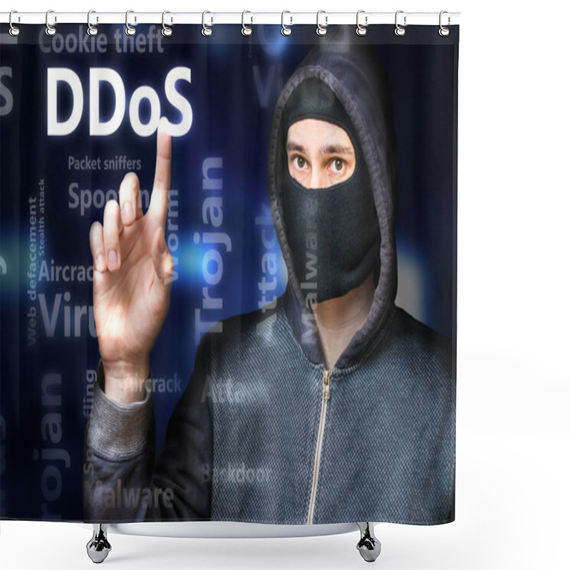 Personality  Masked Anonymous Hacker Is Pointing On DDoS Attack Shower Curtains