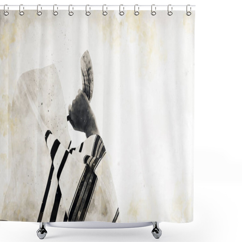 Personality  Watercolor Style And Abstract Illustration Of Jewish Man Blowing The Shofar (horn) Of Rosh Hashanah (New Year). Religious Symbol. Shower Curtains