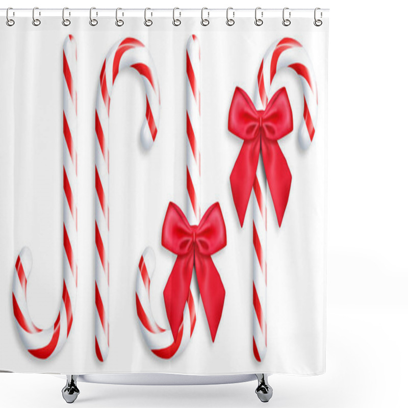 Personality  Illustrated Candy Canes Isolated On White Shower Curtains