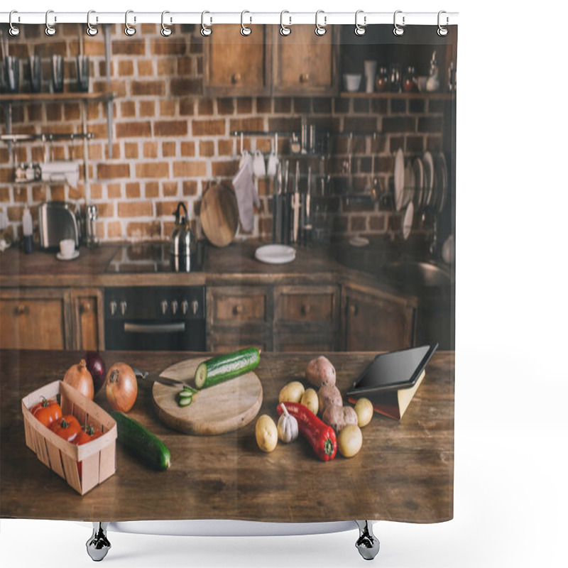 Personality  Raw Vegetables On Kitchen Table Shower Curtains