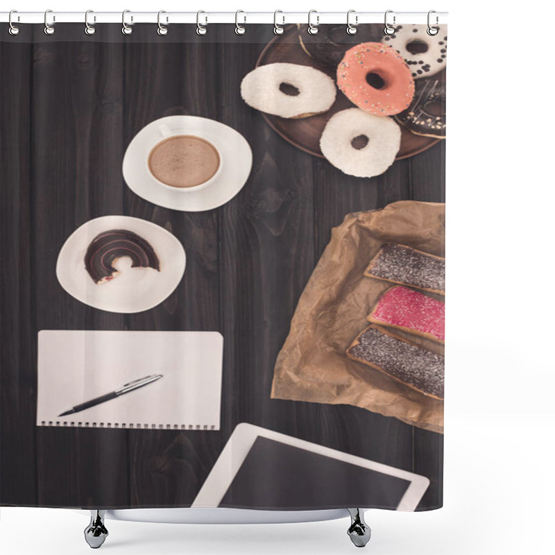 Personality  Doughnuts, Coffee And Digital Tablet Shower Curtains