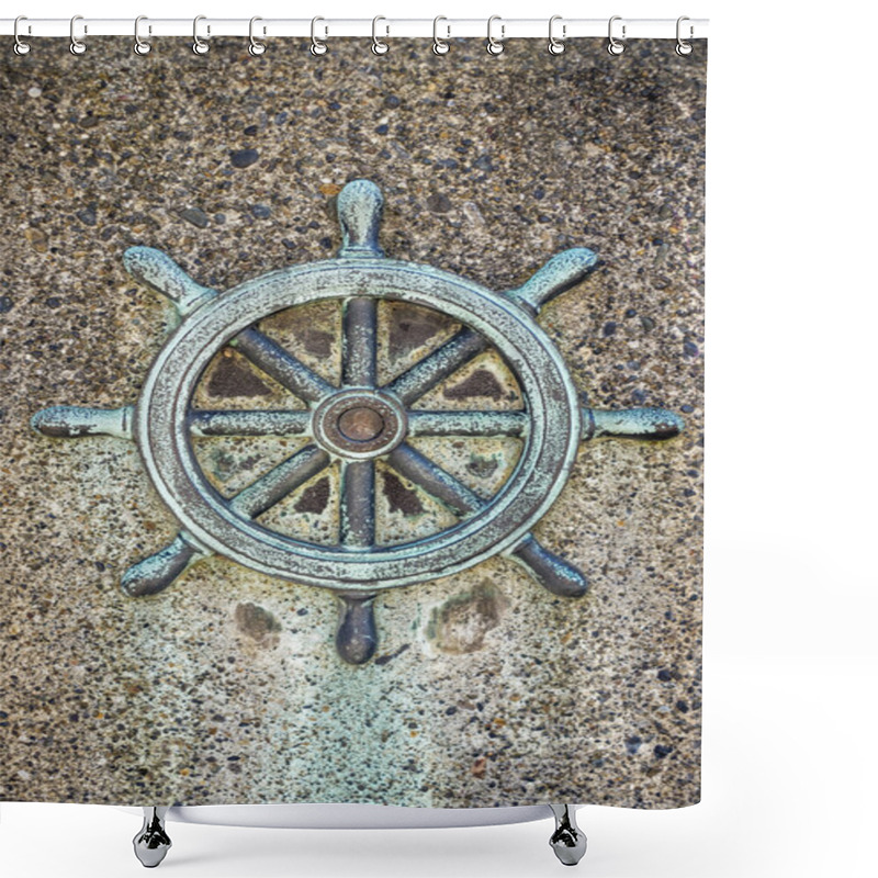 Personality  Ships Steering Wheel Decoration On Concrete Wall Shower Curtains