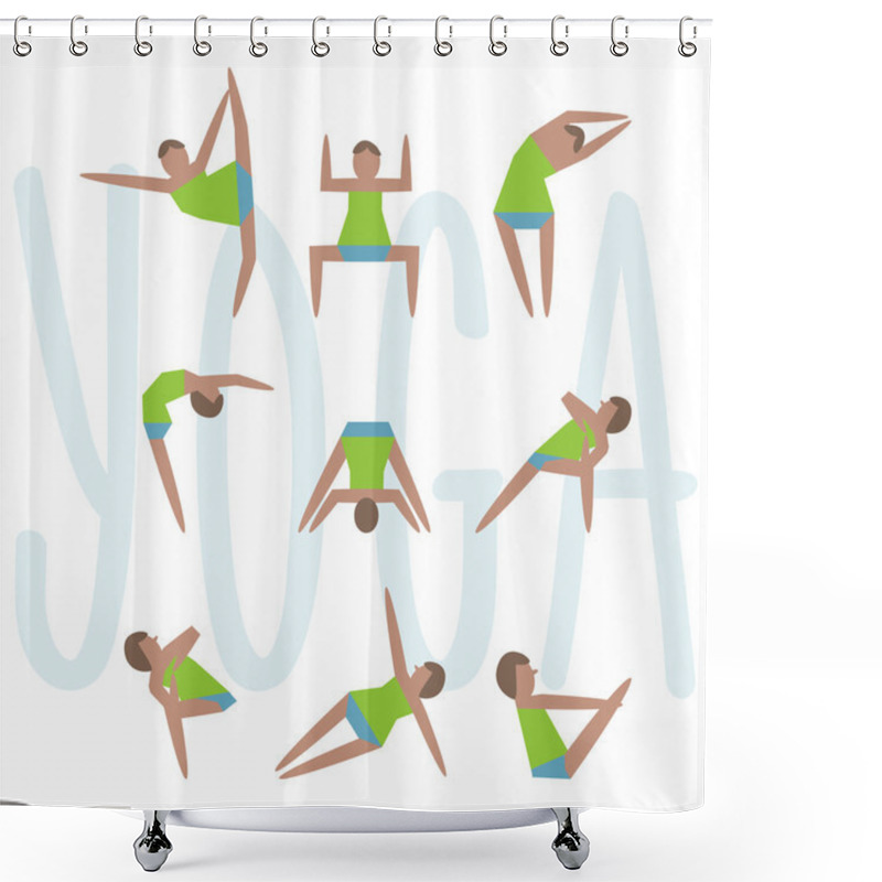 Personality  Yoga Exercises. Cartoon Yoga Icon Set Good For Yoga Class, Center, Studio, Poster And Other Design. Sketch With Girl In Traditional Yoga Poses. Stylish Vector Illustrated Yoga Asans Collection. Shower Curtains