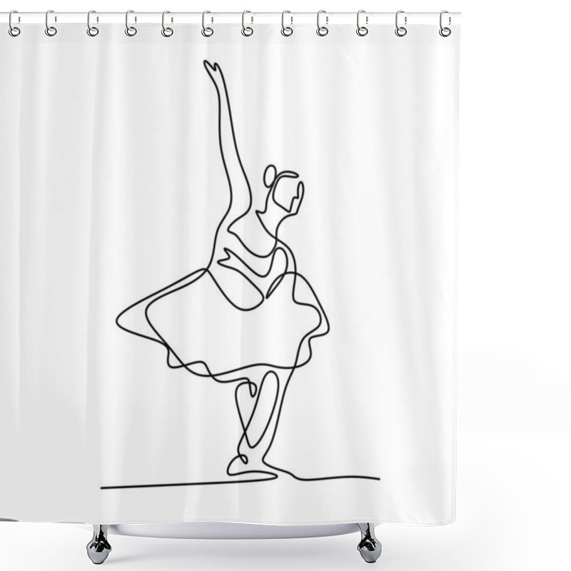 Personality  One Single Line Drawing Beautiful Woman Ballerina. Pretty Ballet Dancer Show Dance Motion Style. Character Female Dancing On Stage. Beauty Minimalist Dancer Concept Logo. Vector Illustration Shower Curtains