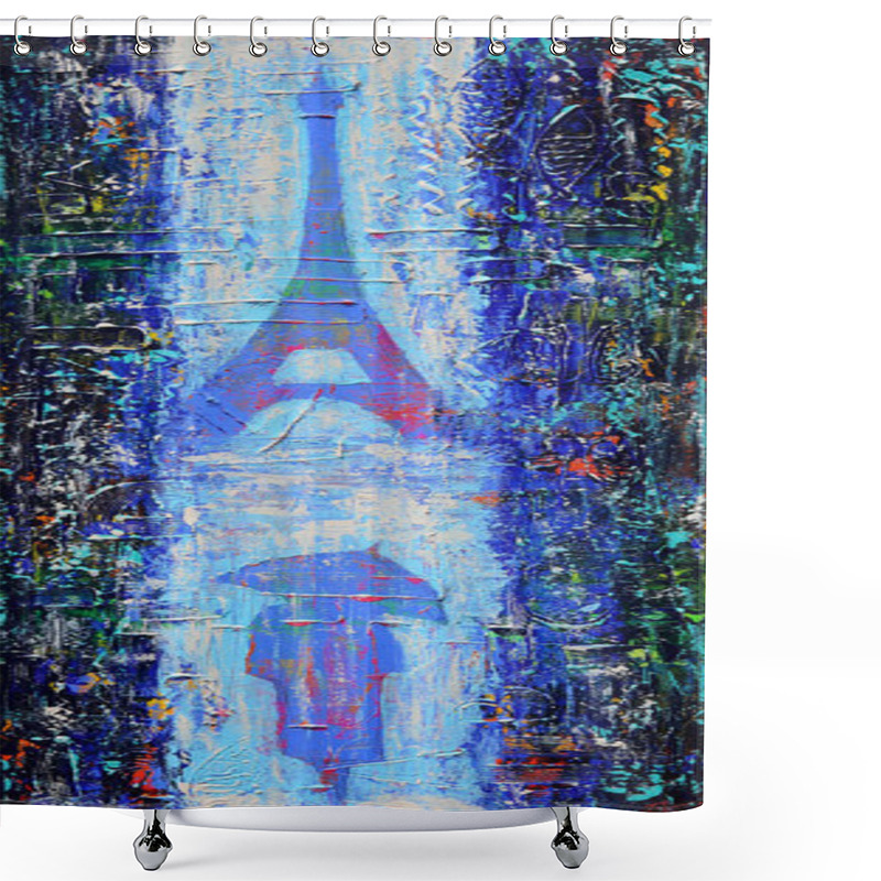 Personality  Artistic Painting Of A Woman Walking Under An Umbrella To The Eiffel Tower Shower Curtains