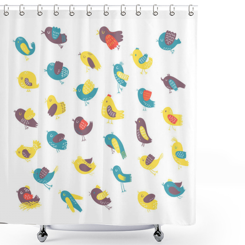 Personality  Seamless  Pattern With Cute Birds.  Shower Curtains