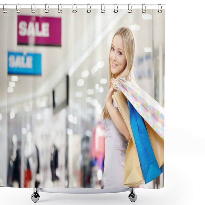 Personality  Smiling Shopping Woman Shower Curtains