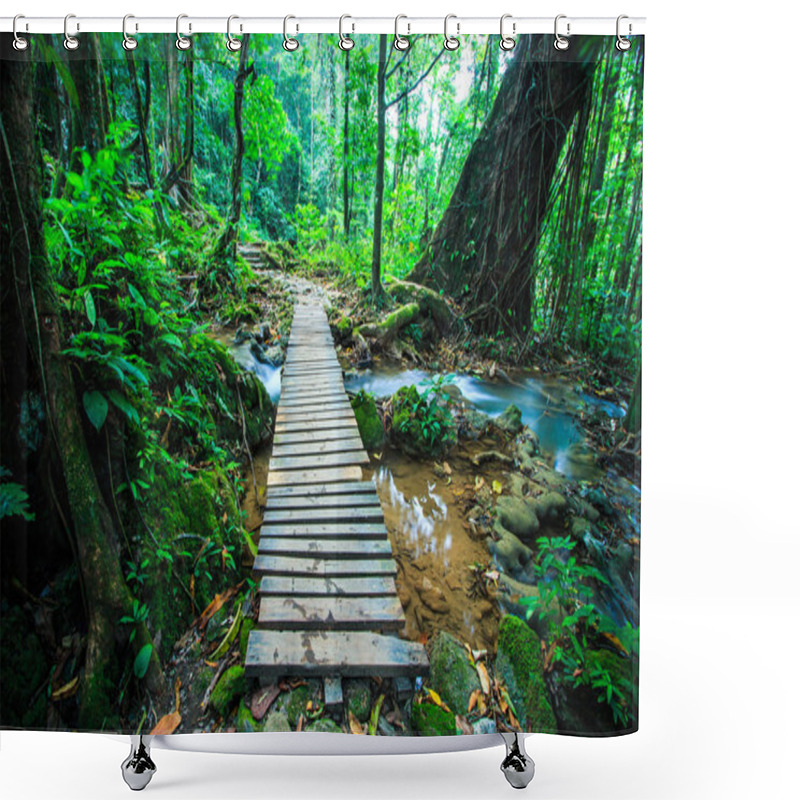 Personality  Wood Bridge Over The Waterfall Shower Curtains