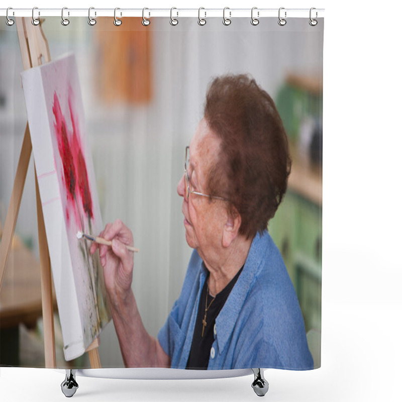 Personality  Elderly Woman Active In Leisure Time Painting A Picture Shower Curtains