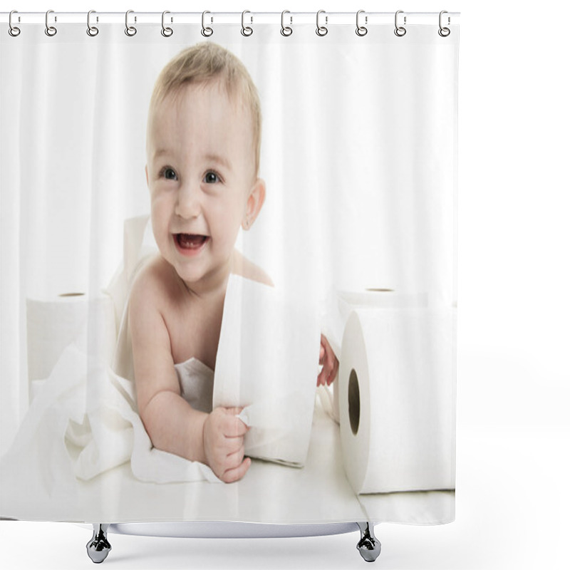 Personality  Toddler Ripping Up Toilet Paper In Bathroom Studio Shower Curtains