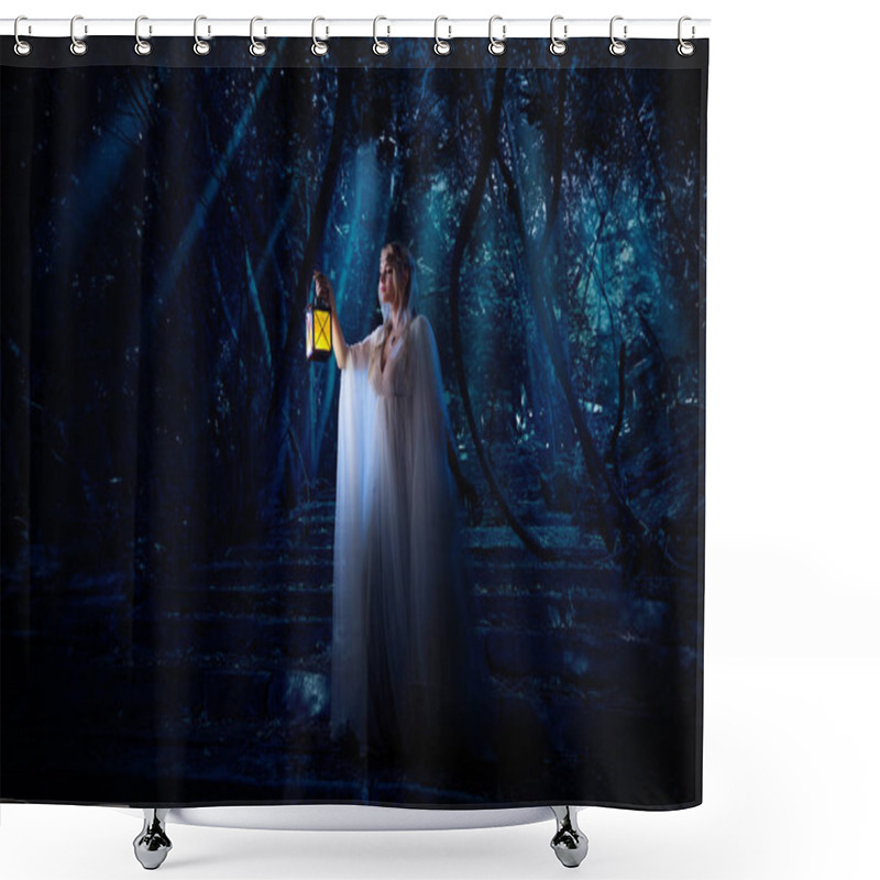 Personality  Young Elf Girl In Night Forest Version Shower Curtains