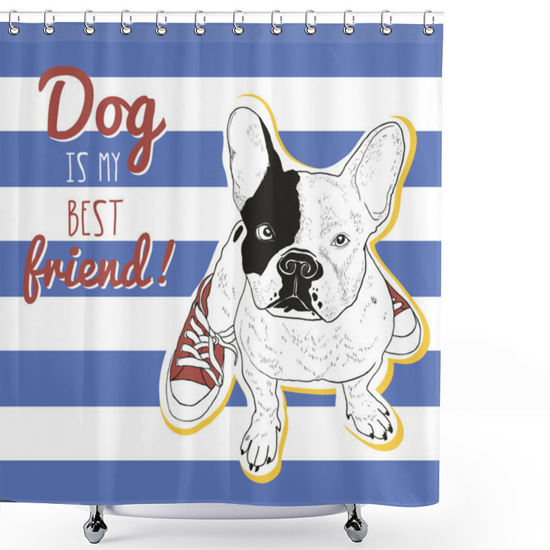 Personality  Hand Drawn Bulldog Illustration Shower Curtains