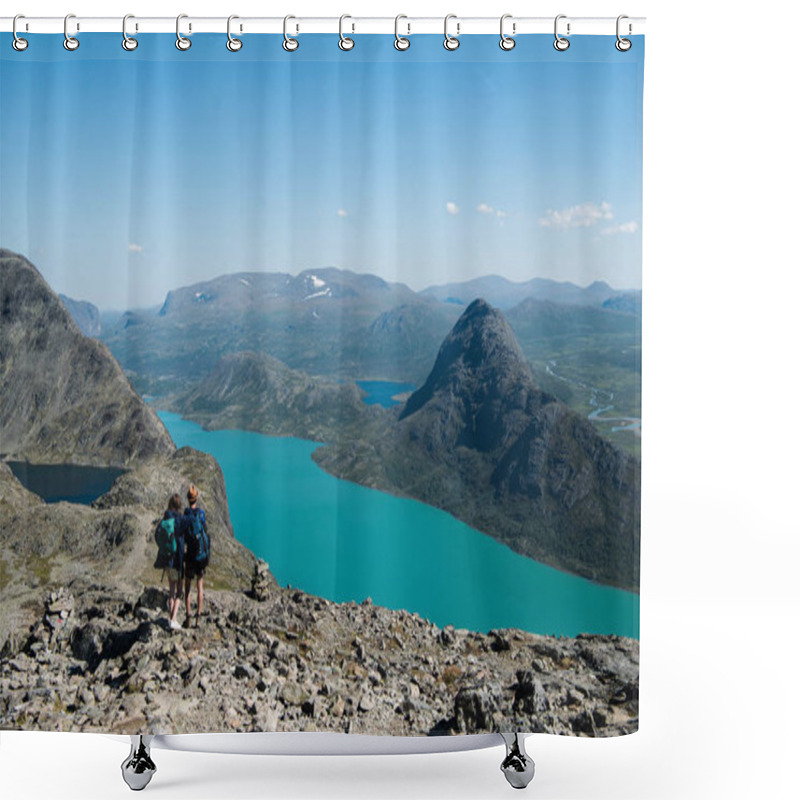 Personality  Couple Hiking On Besseggen Ridge In Jotunheimen National Park, Norway  Shower Curtains