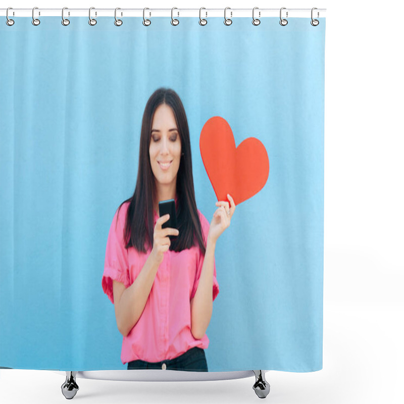 Personality  Woman Holding Smartphone Finding Internet Love Online Shower Curtains