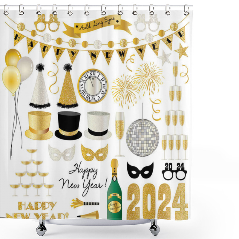 Personality  New Years Eve 2024 Vector Graphic Illustrations Shower Curtains