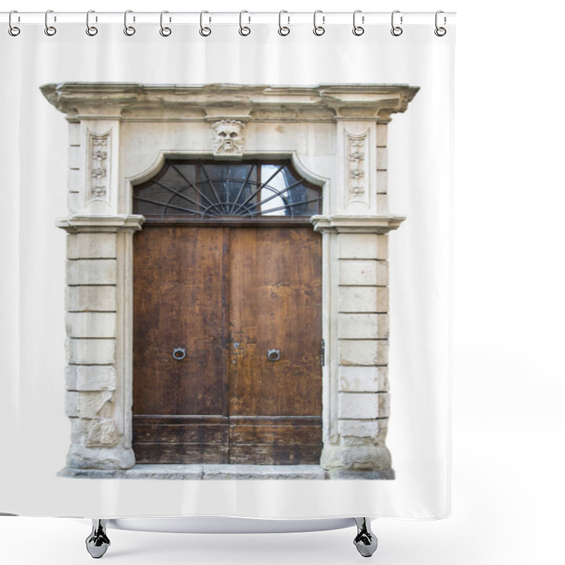 Personality  Wooden Door In An Old Italian House, Isolated On White. Shower Curtains