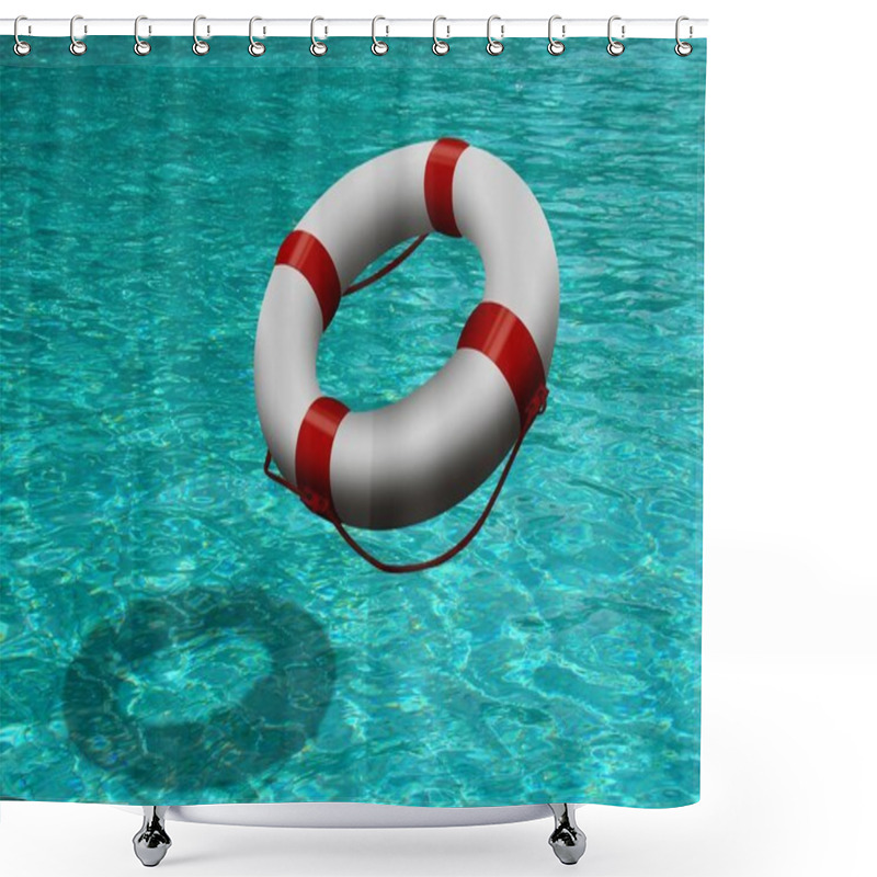 Personality  Life Buoy On Blue Water Shower Curtains