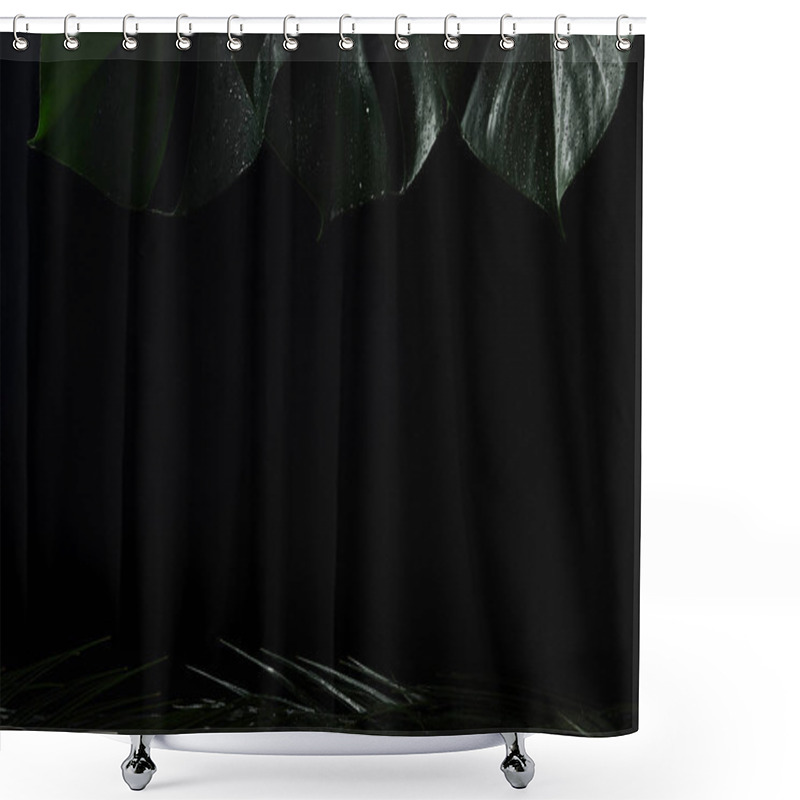 Personality  Beautiful Dark Tropical Botanical With Fresh Green Leaves On Black  Shower Curtains