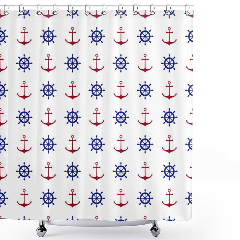 Personality  Red Anchors And Blue Ship Wheels Shower Curtains