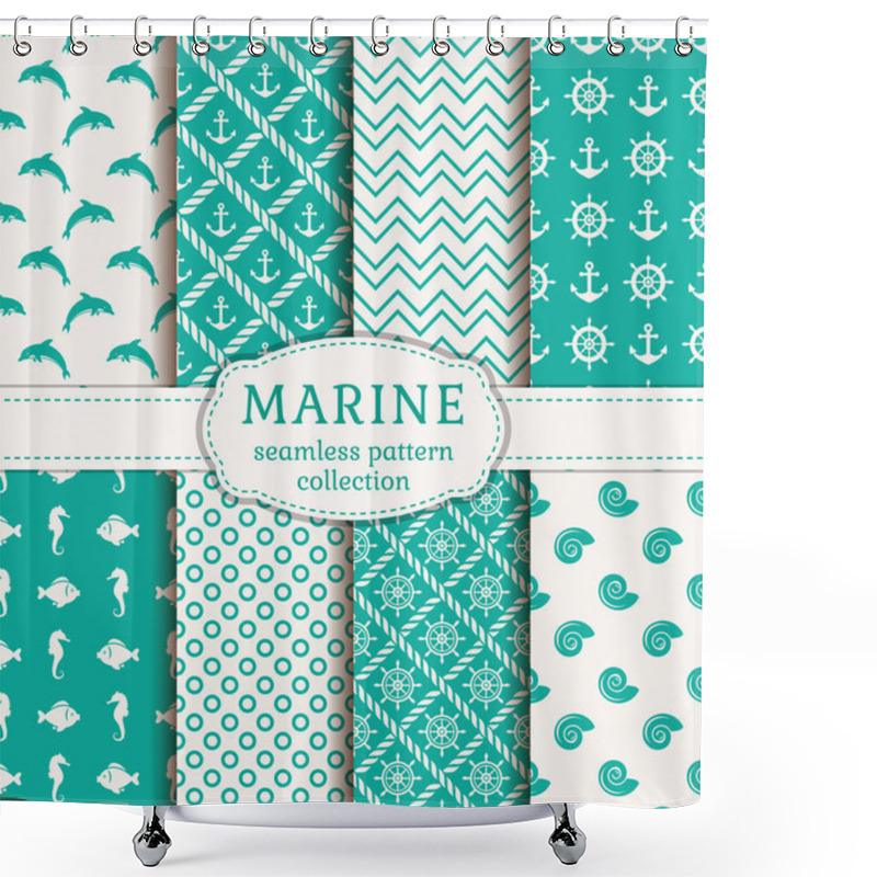 Personality  Sea And Nautical Seamless Patterns Set. Shower Curtains