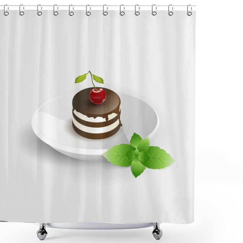 Personality  Cherry cake. Vector illustration. shower curtains