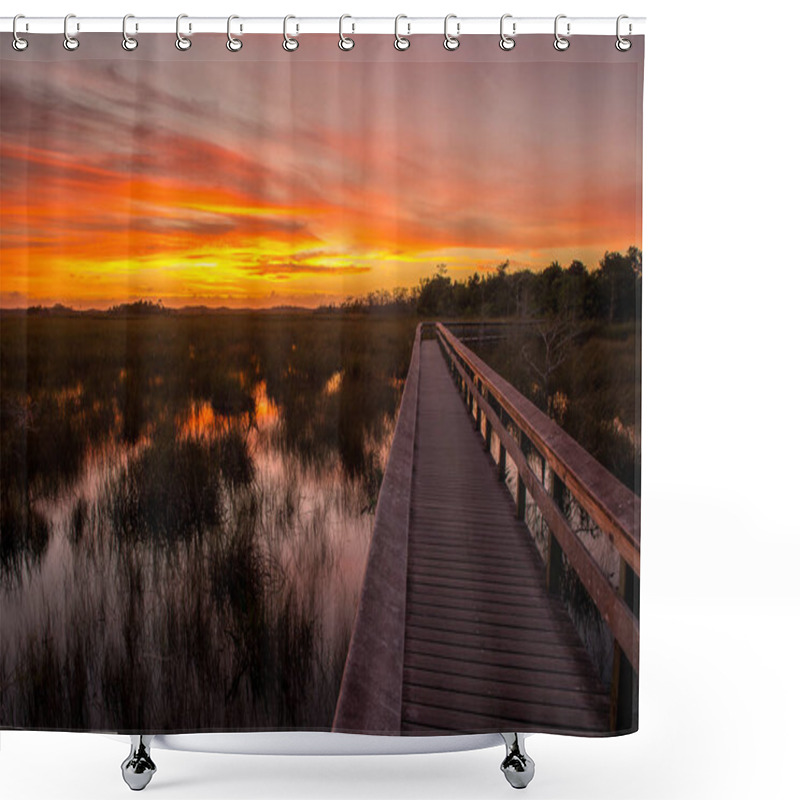 Personality  A Silhouette Of Trees Surrounding A Lake On The Sunset Shower Curtains