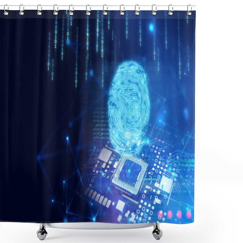 Personality  Fingerprint Scanning On Blue Technology  Illustration Shower Curtains