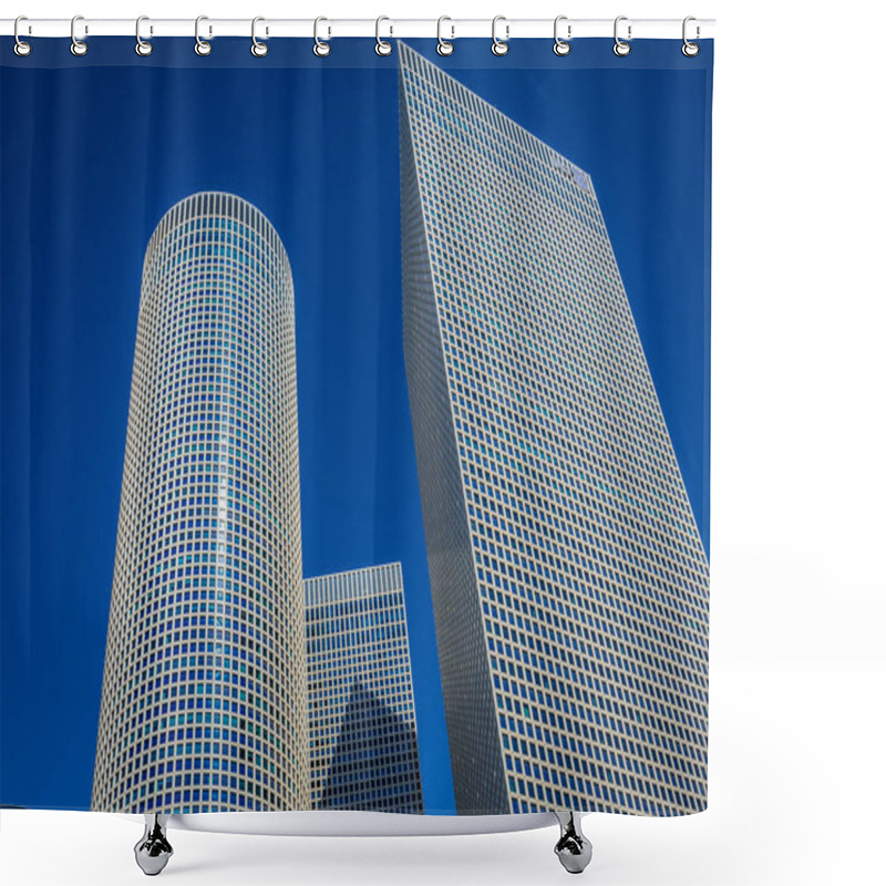 Personality  Tel Aviv, Israel - October 21, 2015: Azrieli Center Complex Of Three Skyscrapers In Tel Aviv In Tel Aviv City Shower Curtains