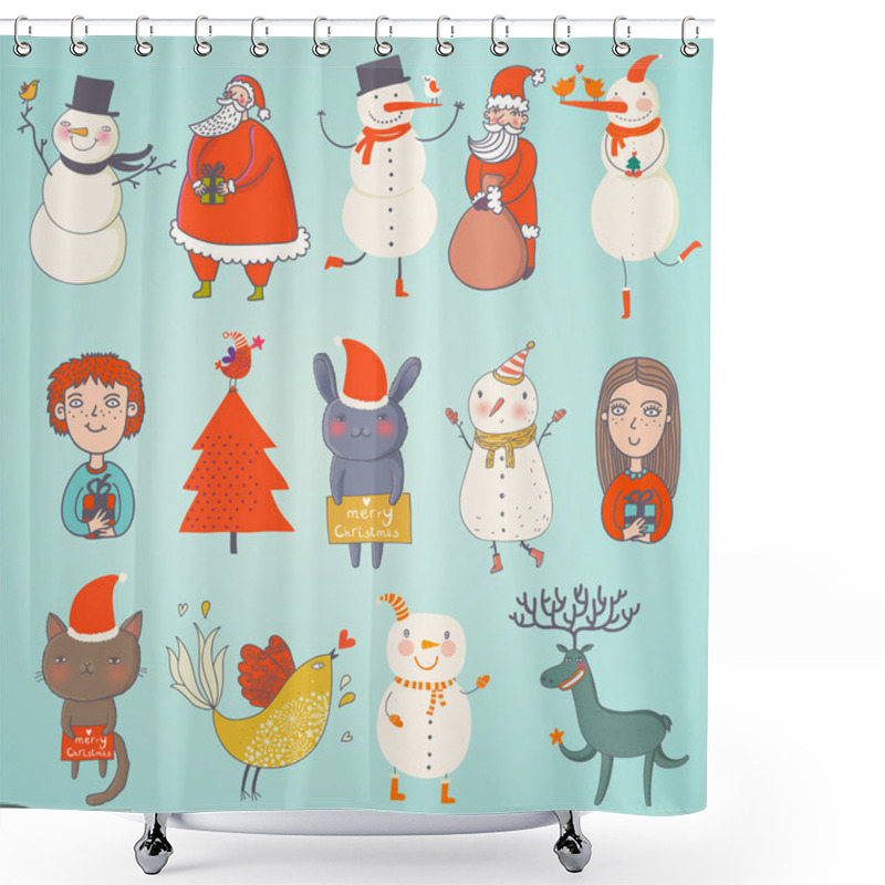 Personality  Cute Set Of Vector Christmas Characters Shower Curtains