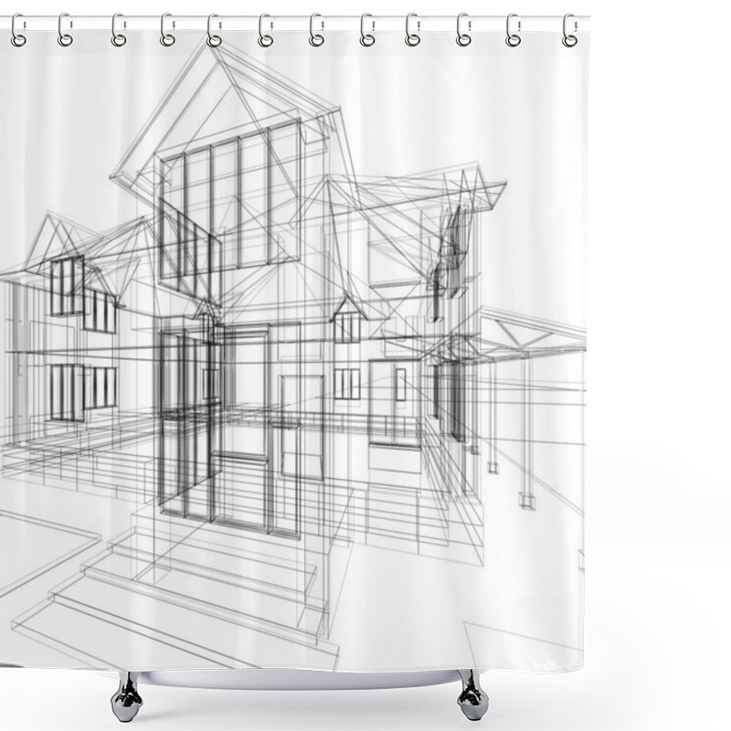 Personality  Sketch Of House Shower Curtains