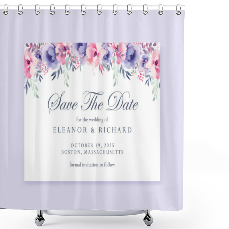 Personality  Save The Date Wedding Pastel Floral Square Invitation Card Design With Vintage Watercolor Flowers. Vector Shower Curtains