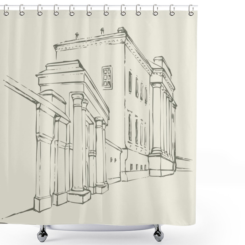 Personality  Vector Sketch. Massive Building With A Colonnade Shower Curtains