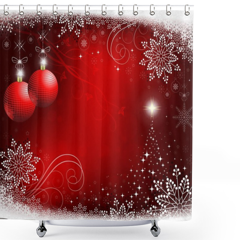 Personality  Red Christmas Background With Red Balls Shower Curtains