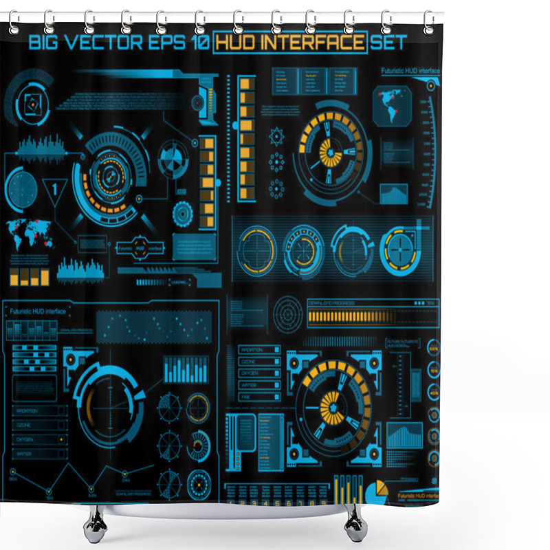 Personality  Abstract Future, Concept Vector Futuristic Blue Virtual Graphic Touch User Interface HUD. For Web, Site, Mobile Applications Isolated On Black Background, Techno, Online Design, Business, Gui, Ui. Shower Curtains