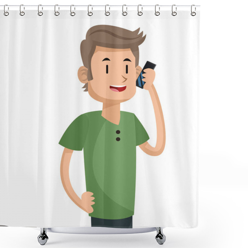 Personality  Young Man Talking Smartphone Media Shower Curtains