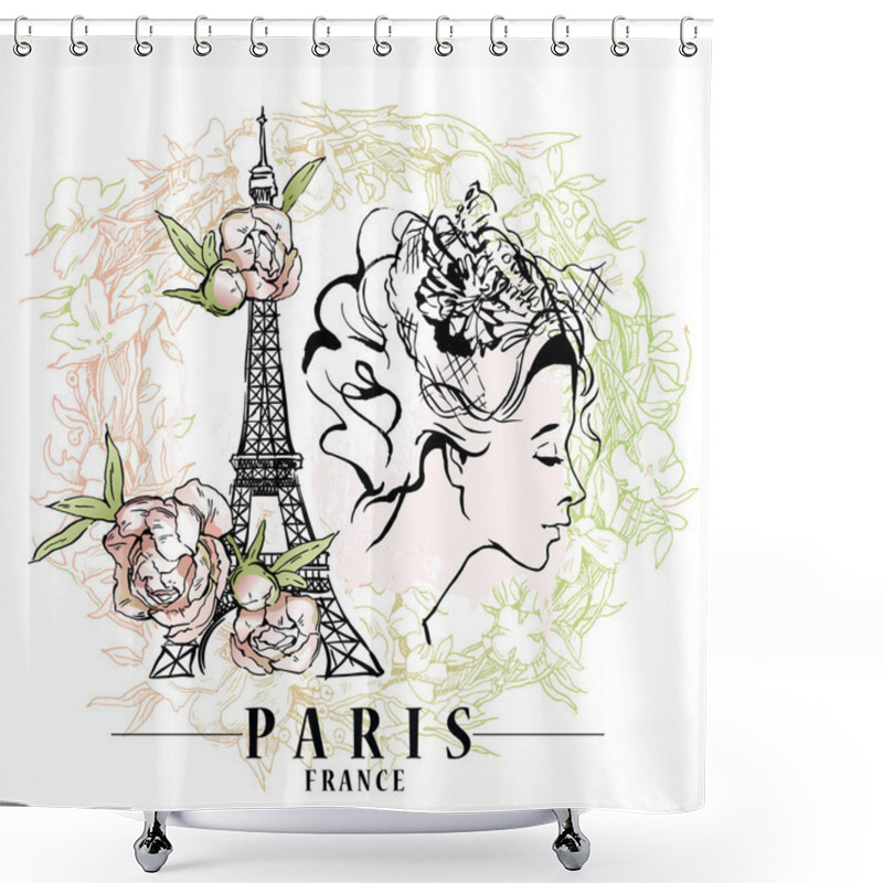 Personality  Paris Vector Illustration. Floral Backround, Vector Illustration. Shower Curtains