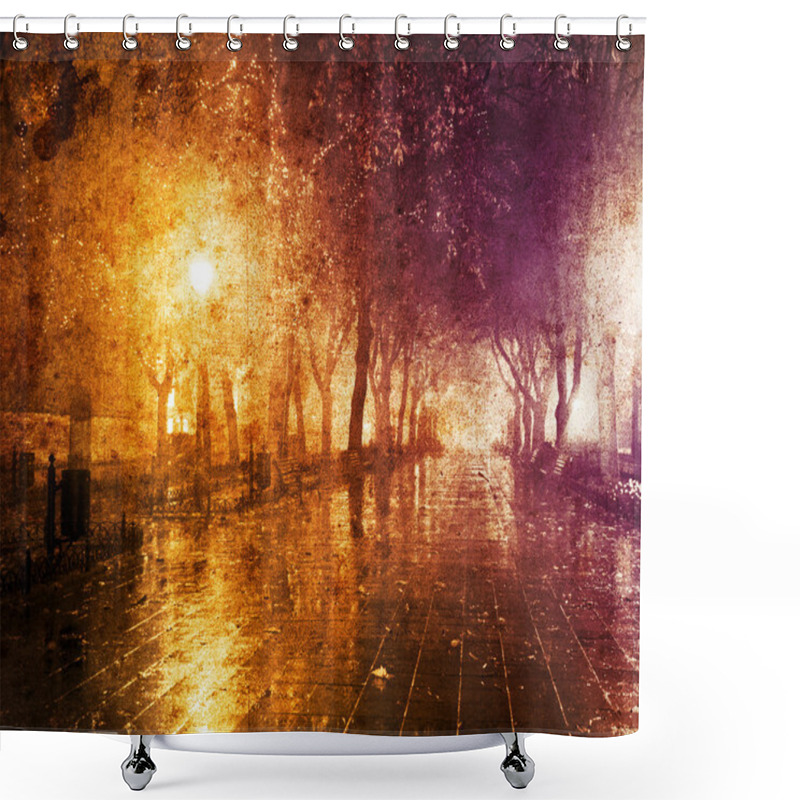 Personality  Bench In Night Alley In Odessa, Ukraine Shower Curtains