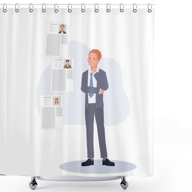 Personality  Employer Contemplating Job Application Review. Hiring Decision Process In Business Recruitment Shower Curtains