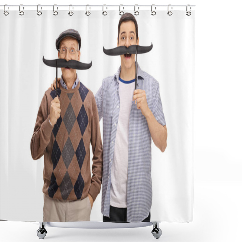 Personality  Men Posing With Big Fake Moustaches Shower Curtains