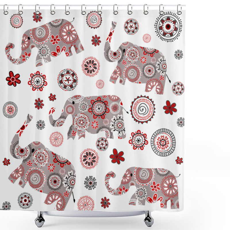 Personality  Indian Style Background With Patterned Elephants And Flowers Shower Curtains