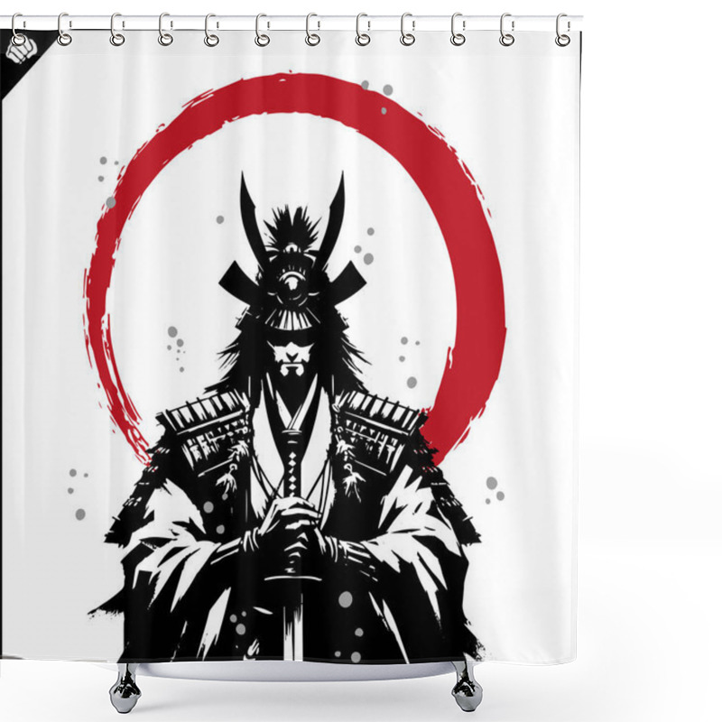 Personality  Samurai. Japan Warrior Whith Katana Sward. Graphic Logo. Vector EPS Shower Curtains