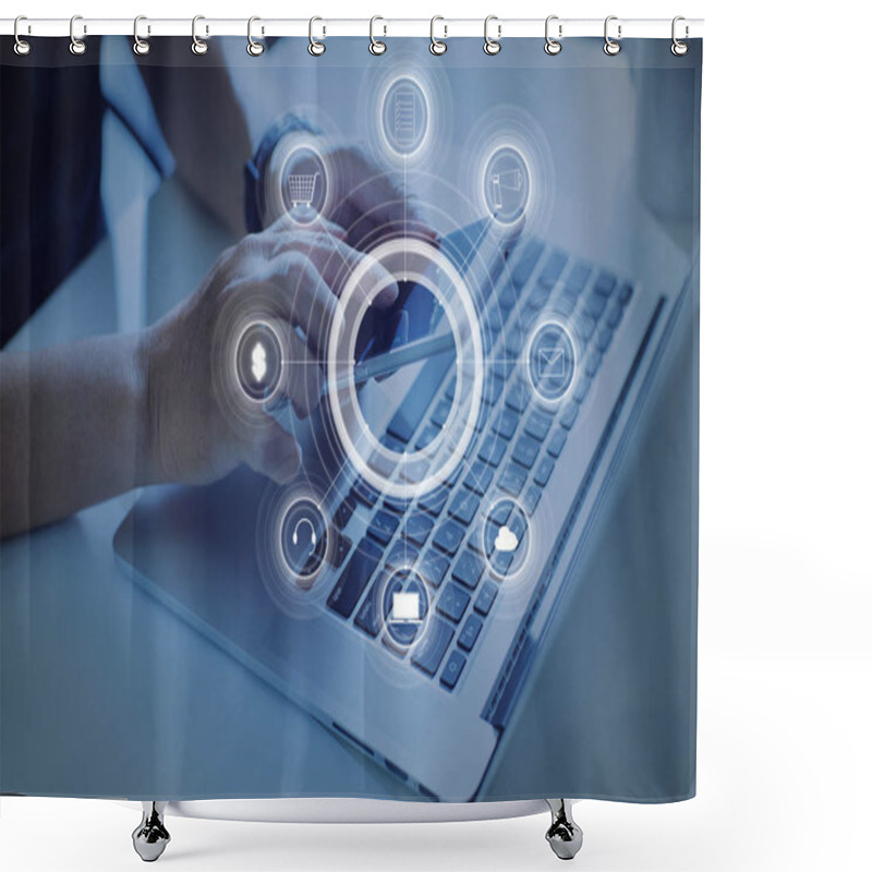 Personality  Man Holding Smart Phone Shower Curtains